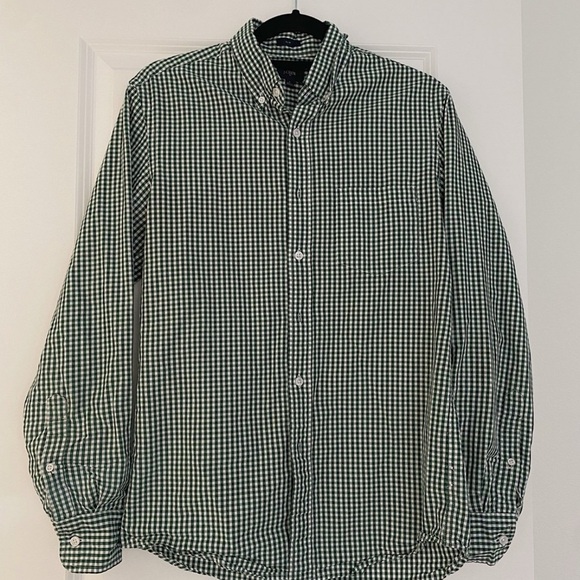 J Crew Men’s green plaid button down collar casual shirt top size Small - Picture 1 of 2